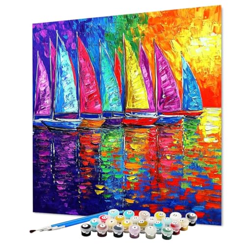 Malen Nach Zahlen Erwachsene Boot Malen Nach Zahlen Abstrakt Paint by Numbers mit Pinsel und Acrylfarben, DIY Bastelset Erwachsene Handgemalt Ölgemälde für Zimmer Deko Asthetik 35 x 50 cm (Model-1460) von LEYAUPGO