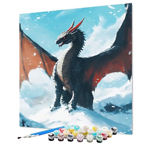 Malen Nach Zahlen Erwachsene Drachen, Malen Nach Zahlen Schnee, DIY Basteln Erwachsene Handgemalt Ölgemälde Set mit Pinsel und Acrylfarbe für Wand Deko, Geschenk für Frauen 60 x 80 cm (Model-0407) von LEYAUPGO