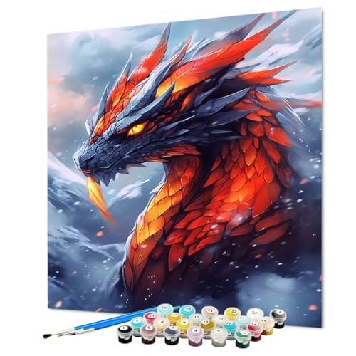 Malen Nach Zahlen Erwachsene Drachen, Malen Nach Zahlen Tier, DIY Basteln Erwachsene Handgemalt Ölgemälde Set mit Pinsel und Acrylfarbe für Deko Wohnzimmer, Geschenk für Frauen 40 x 55 cm (Model-1219) von LEYAUPGO