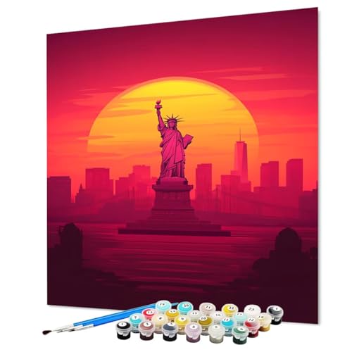 Malen Nach Zahlen Erwachsene Freiheitsstatue Malen Nach Zahlen Stadt Paint by Numbers mit Pinsel und Acrylfarben, DIY Bastelset Erwachsene Handgemalt Ölgemälde für Zimmer Deko 70 x 95 cm (Model-1374) von LEYAUPGO