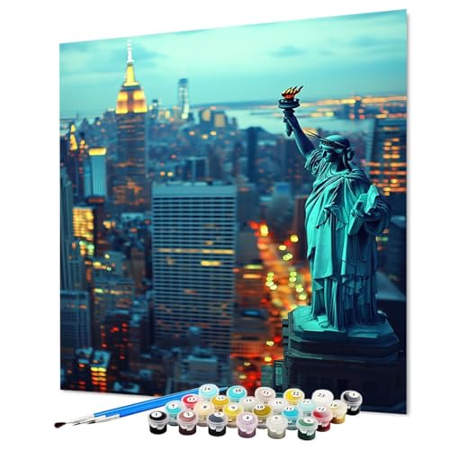 Malen Nach Zahlen Erwachsene Freiheitsstatue Malen Nach Zahlen Stadt Paint by Numbers mit Pinsel und Acrylfarben, DIY Bastelset Erwachsene Handgemalt Ölgemälde für Zimmer Deko 90 x 120 cm (Model-1372) von LEYAUPGO