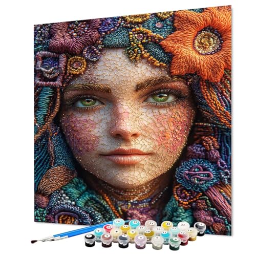 Malen Nach Zahlen Erwachsene Gesicht Malen Nach Zahlen Frau Paint by Numbers mit Pinsel und Acrylfarben, DIY Bastelset Erwachsene Handgemalt Ölgemälde für Zimmer Deko Asthetik 90 x 120 cm (Model-1461) von LEYAUPGO