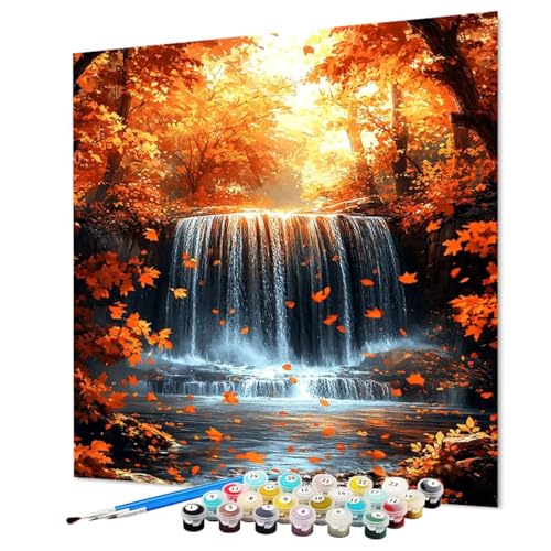 Malen Nach Zahlen Erwachsene Herbst Malen Nach Zahlen River Paint by Numbers mit Pinsel und Acrylfarben, DIY Bastelset Erwachsene Handgemalt Ölgemälde für Zimmer Deko Asthetik 50 x 70 cm (Model-1456) von LEYAUPGO