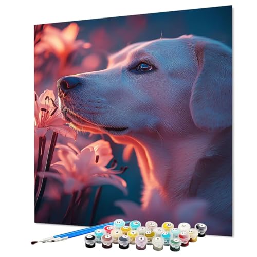 Malen Nach Zahlen Erwachsene Hund, Malen Nach Zahlen Tier, DIY Basteln Erwachsene Handgemalt Ölgemälde Set mit Pinsel und Acrylfarbe für Deko Wohnzimmer, Geschenk für Frauen 40 x 55 cm (Model-1462) von LEYAUPGO