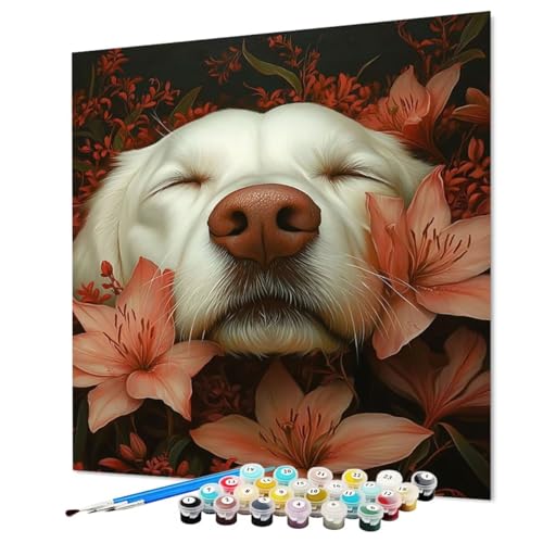Malen Nach Zahlen Erwachsene Hund Malen Nach Zahlen Tier Paint by Numbers mit Pinsel und Acrylfarben, DIY Bastelset Erwachsene Handgemalt Ölgemälde für Zimmer Deko Asthetik 90 x 120 cm (Model-1463) von LEYAUPGO