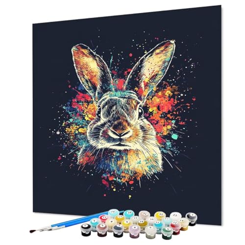 Malen Nach Zahlen Erwachsene Kaninchen Malen Nach Zahlen Kunst Paint by Numbers mit Pinsel und Acrylfarben, DIY Bastelset Erwachsene Handgemalt Ölgemälde für Deko Asthetik 70 x 95 cm (Model-1457) von LEYAUPGO