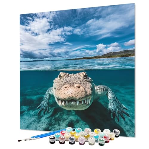 Malen Nach Zahlen Erwachsene Krokodil, Malen Nach Zahlen Tier, DIY Basteln Erwachsene Handgemalt Ölgemälde Set mit Pinsel und Acrylfarbe für Wand Deko, Geschenk für Frauen 30 x 40 cm (Model-0830) von LEYAUPGO