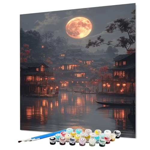 Malen Nach Zahlen Erwachsene Landschaft Malen Nach Zahlen Mond Paint by Numbers mit Pinsel und Acrylfarben, DIY Bastelset Erwachsene Handgemalt Ölgemälde für Zimmer Deko 90 x 120 cm (Model-0838) von LEYAUPGO