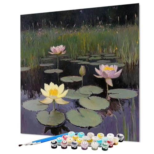 Malen Nach Zahlen Erwachsene Lotus, Malen Nach Zahlen Blume, DIY Basteln Erwachsene Handgemalt Ölgemälde Set mit Pinsel und Acrylfarbe für Deko Wohnzimmer, Geschenk für Frauen 80 x 110 cm (Model-0740) von LEYAUPGO