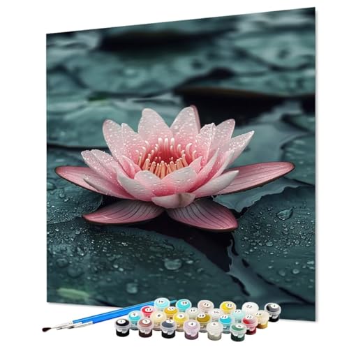 Malen Nach Zahlen Erwachsene Lotus Malen Nach Zahlen Blume Paint by Numbers mit Pinsel und Acrylfarben, DIY Bastelset Erwachsene Handgemalt Ölgemälde für Zimmer Deko Asthetik 90 x 120 cm (Model-1455) von LEYAUPGO