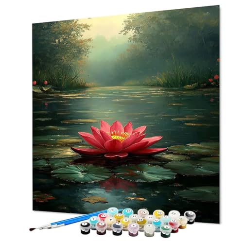 Malen Nach Zahlen Erwachsene Lotus Malen Nach Zahlen Landschaft Paint by Numbers mit Pinsel und Acrylfarben, DIY Bastelset Erwachsene Handgemalt Ölgemälde für Zimmer Deko 35 x 50 cm (Model-0813) von LEYAUPGO