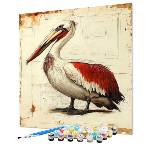 Malen Nach Zahlen Erwachsene Pelikane, Malen Nach Zahlen Tier, DIY Basteln Erwachsene Handgemalt Ölgemälde Set mit Pinsel und Acrylfarbe für Wand Deko, Geschenk für Frauen 30 x 40 cm (Model-1300) von LEYAUPGO