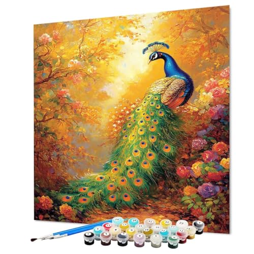 Malen Nach Zahlen Erwachsene Pfau Malen Nach Zahlen Tier Paint by Numbers mit Pinsel und Acrylfarben, DIY Bastelset Erwachsene Handgemalt Ölgemälde für Zimmer Deko Asthetik 50 x 70 cm (Model-0403) von LEYAUPGO