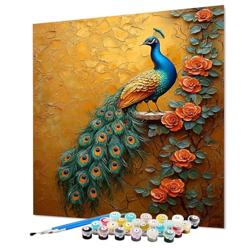 Malen Nach Zahlen Erwachsene Pfau Malen Nach Zahlen Tier Paint by Numbers mit Pinsel und Acrylfarben, DIY Bastelset Erwachsene Handgemalt Ölgemälde für Zimmer Deko Asthetik 70 x 95 cm (Model-0404) von LEYAUPGO