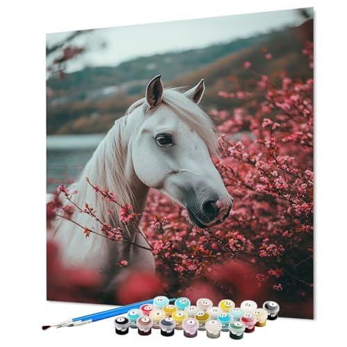 Malen Nach Zahlen Erwachsene Pferd Malen Nach Zahlen Tier Paint by Numbers mit Pinsel und Acrylfarben, DIY Bastelset Erwachsene Handgemalt Ölgemälde für Zimmer Deko Asthetik 50 x 70 cm (Model-1468) von LEYAUPGO