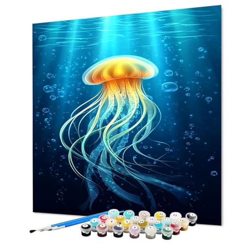 Malen Nach Zahlen Erwachsene Qualle, Malen Nach Zahlen Tier, DIY Basteln Erwachsene Handgemalt Ölgemälde Set mit Pinsel und Acrylfarbe für Deko Wohnzimmer, Geschenk für Frauen 60 x 80 cm (Model-1418) von LEYAUPGO