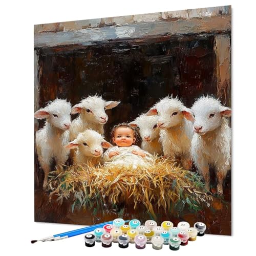 Malen Nach Zahlen Erwachsene Schaf, Malen Nach Zahlen Tier, DIY Basteln Erwachsene Handgemalt Ölgemälde Set mit Pinsel und Acrylfarbe für Deko Wohnzimmer, Geschenk für Frauen 80 x 110 cm (Model-1453) von LEYAUPGO