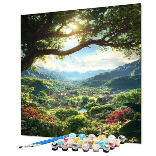 Malen Nach Zahlen Erwachsene Sommer Malen Nach Zahlen Landschaft Paint by Numbers mit Pinsel und Acrylfarben, DIY Bastelset Erwachsene Handgemalt Ölgemälde für Zimmer Deko 50 x 70 cm (Model-0821) von LEYAUPGO