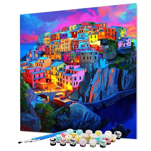 Malen Nach Zahlen Erwachsene Stadt Malen Nach Zahlen Architektur Paint by Numbers mit Pinsel und Acrylfarben, DIY Bastelset Erwachsene Handgemalt Ölgemälde für Zimmer Deko 70 x 95 cm (Model-1466) von LEYAUPGO