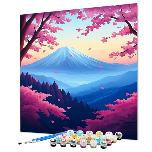 Malen Nach Zahlen Erwachsene Vulkan Fuji Malen Nach Zahlen Blume Paint by Numbers mit Pinsel und Acrylfarben, DIY Bastelset Erwachsene Handgemalt Ölgemälde für Zimmer Deko 90 x 120 cm (Model-0824) von LEYAUPGO