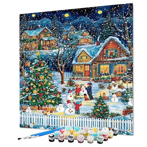 Malen Nach Zahlen Erwachsene Winter Malen Nach Zahlen Schneeszene Paint by Numbers mit Pinsel und Acrylfarben, DIY Bastelset Erwachsene Handgemalt Ölgemälde für Zimmer Deko 50 x 70 cm (Model-1467) von LEYAUPGO