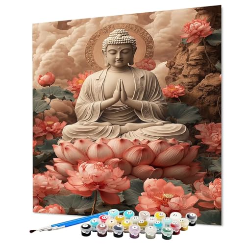 Malen Nach Zahlen Erwachsene Zen Malen Nach Zahlen Lotus Paint by Numbers mit Pinsel und Acrylfarben, DIY Bastelset Erwachsene Handgemalt Ölgemälde für Zimmer Deko Asthetik 70 x 95 cm (Model-1451) von LEYAUPGO