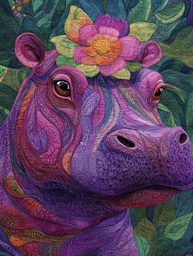 Nilpferd Diamond Painting Erwachsene Kinder, Tier Diamant Painting Bilder Set, 5D Vollbohrer Kristall Stickerei Kreuzstich Basteln Erwachsene für Home Wand Deko Wohnzimmer Geschenke 70x95cm 7c-21C von LEYAUPGO