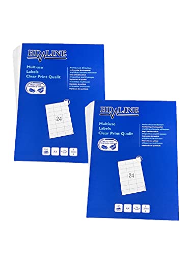 LEYF 2 X A4 Address Labels 70 x 37 mm, Matte Paper Self-Adhesive, Printable, Permanent Adhesive Universal Labels, (2 Pack x 100 Sheets x 24 Labels = 4800 Adhesive Labels), White von LEYF