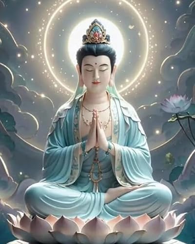 LEYIUYIU DIY vorgedrucktes Kreuzstich-Set 11CT Stickset für Kinder Erwachsene und Anfänger Wandkunst Heimdekoration – Religiöse Bodhisattva-Statue – 40x50cm von LEYIUYIU