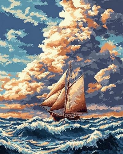 LEYIUYIU DIY vorgedrucktes Kreuzstich-Set 11CT Stickset für Kinder Erwachsene und Anfänger Wandkunst Heimdekoration – Segelboot auf dem Meer – 40x50cm LEYIUYIU DIY vorgedrucktes Kreuzstich-Set 11CT Stickset für Kinder Erwachsene und Anfänger Wandkunst Heimdekoration – Segelboot auf dem Meer – 40x50cm von LEYIUYIU