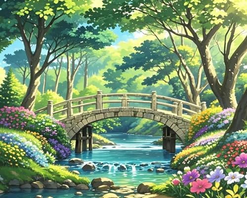 LEYIUYIU DIY vorgedrucktes Kreuzstich-Set 11CT Stickset für Kinder Erwachsene und Anfänger Wandkunst Heimdekoration – Steinbrückenbach – 40x50cm von LEYIUYIU