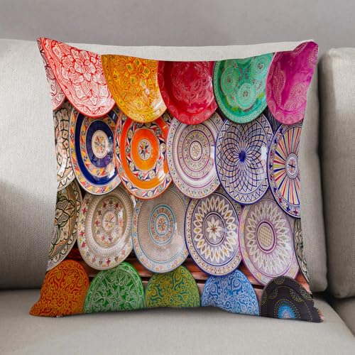 LEZUAHSH Kissenbezüge Couchkissen Modern Kuschelig Dekokissen Kissenhülle Sofakissen Zierkissen Wohnzimmer Bett,handgefertigte Tonplatten an der Wand in einem Essaouira (Sawira) Mark,40x40cm von LEZUAHSH