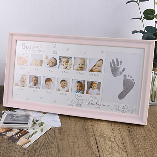 LEcylankEr Baby Handabdruck und Fußabdruck Fotorahmen,Jubiläum Wachstumsrekord Babygeschenke,Fotorahmen mit Das Stempelkissen (Rosa) von LEcylankEr