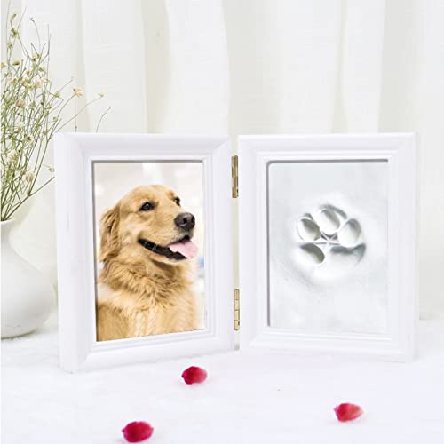 LEcylankEr Pfotenabdruck Set Hund Katze Hundepfoten Abdruck Holz Bilderrahmen 3D Gipsabdruck Pet Pawprints Bilderrahmen und Abdruck Set (Weiß) von LEcylankEr