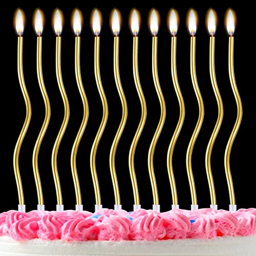 12 Stück Twisty Geburtstagskerzen, Spirale Gold Geburtstagskerzen für Kuchen Metallic Glitzer Kuchen Kerzen Lange Dünne Spule Kuchen Kerzen mit Halter für Geburtstag Hochzeit Party Dekoration 12 Stück Twisty Geburtstagskerzen, Spirale Gold Geburtstagskerzen für Kuchen Metallic Glitzer Kuchen Kerzen Lange Dünne Spule Kuchen Kerzen mit Halter für Geburtstag Hochzeit Party Dekoration von LFBEST