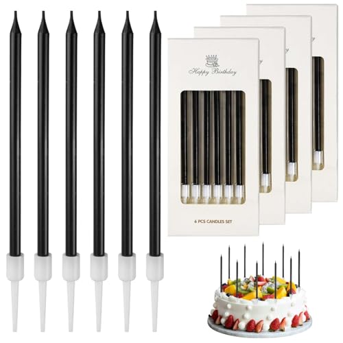 24 Stück Geburtstagskerzen Kuchen Schwarz, Dünn und Lang, Geruchsfrei, Ungiftig, Mit Ständer, für Dekorative Geburtstag Hochzeit Party, Geburtstagskerzen für Torte(Schwarz) von LFBEST