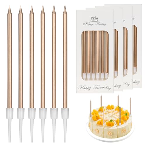 LFBEST 24 Stück Geburtstagskerzen Kuchen, Lange Dünne Cupcake Kerzen für Dekorative Geburtstag Hochzeit Party, Goldene Kerzen, Geburtstagskerzen für Torte, Kerzen Geburtstagskuchen(Champagne) von LFBEST