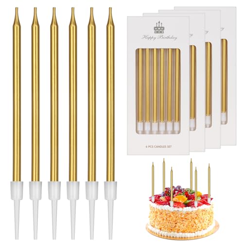 LFBEST 24 Stück Geburtstagskerzen Kuchen Gold, Lange Dünne Cupcake Kerzen für Dekorative Geburtstag Hochzeit Party, Goldene Kerzen, Geburtstagskerzen für Torte, Kerzen Geburtstagskuchen(Gold) von LFBEST