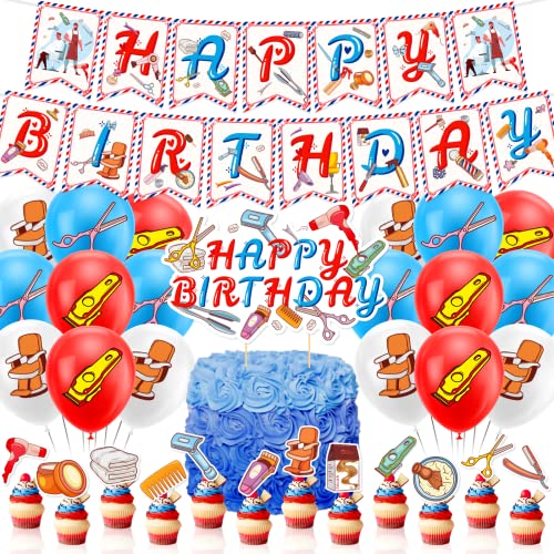 Barbershop Party Dekorationen Haarschnitt Bachelorette Geburtstag Party Supplies Enthält Barbershop Geburtstag Banner Kuchen Cupcake Toppers Ballons für Brautdusche Schönheit Schule Abschluss von LFCFDX