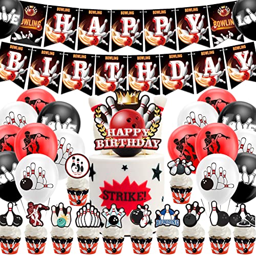 Bowling Geburtstag Dekorationen - Happy Birthday Banner, Kuchen Topper, Cupcake Toppers, Ballons für Thema Party Zubehör Bowling Geburtstag Dekorationen - Happy Birthday Banner, Kuchen Topper, Cupcake Toppers, Ballons für Thema Party Zubehör von LFCFDX