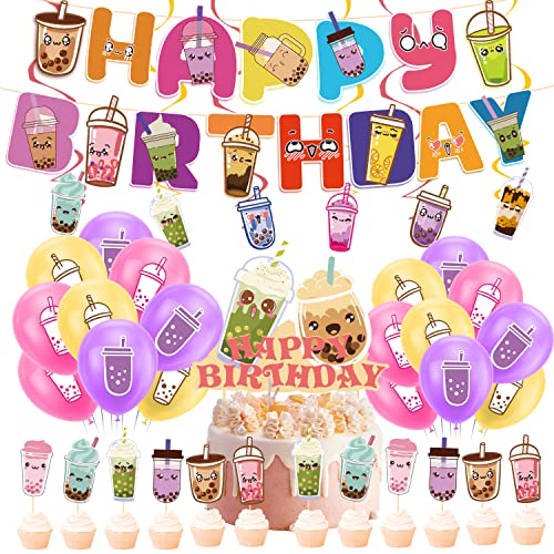 Bubble Tea Party Dekorationen Boba Tea Geburtstag Party Supplies Includes Boba Tea Birthday Banner Cake Topper Cupcake Toppers Ballons Spiralen für Boba Tea Party Dekorationen Party Favors Bubble Tea Party Dekorationen Boba Tea Geburtstag Party Supplies Includes Boba Tea Birthday Banner Cake Topper Cupcake Toppers Ballons Spiralen für Boba Tea Party Dekorationen Party Favors von LFCFDX