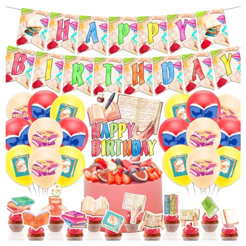 Bücher Party Zubehör Buch Club Geburtstag Party Dekorationen Inklusive Buch Happy Birthday Banner Kuchen Topper Cupcake Toppers Ballons für Bibliothek Party Dekorationen Bücher Party Zubehör Buch Club Geburtstag Party Dekorationen Inklusive Buch Happy Birthday Banner Kuchen Topper Cupcake Toppers Ballons für Bibliothek Party Dekorationen von LFCFDX
