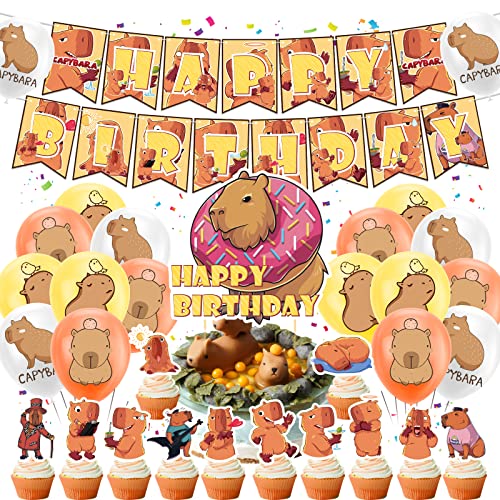 Capybara Geburtstag Partei Dekorationen Capybara Partei Zubehör beinhaltet Capybara Geburtstag Banner, Toppers Cupcakes, Kuchen-Topper, Ballons von LFCFDX