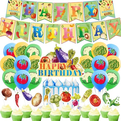 Gemüse Party Dekorationen Gemüse Geburtstag Party Supplies Enthält Gemüse Happy Birthday Banner Luftballons Kuchen Topper Cupcake Topper für Gemüse Party Babyparty Dekorationen Gemüse Party Dekorationen Gemüse Geburtstag Party Supplies Enthält Gemüse Happy Birthday Banner Luftballons Kuchen Topper Cupcake Topper für Gemüse Party Babyparty Dekorationen von LFCFDX
