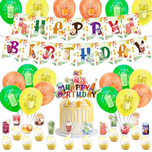 Getränke-Party-Dekorationen, Getränke, Geburtstagsparty-Zubehör, enthält Getränke, Geburtstagsbanner, Cupcake-Topper, Kuchendekoration, Luftballons für Getränke, Geburtstagsdekorationen, von LFCFDX