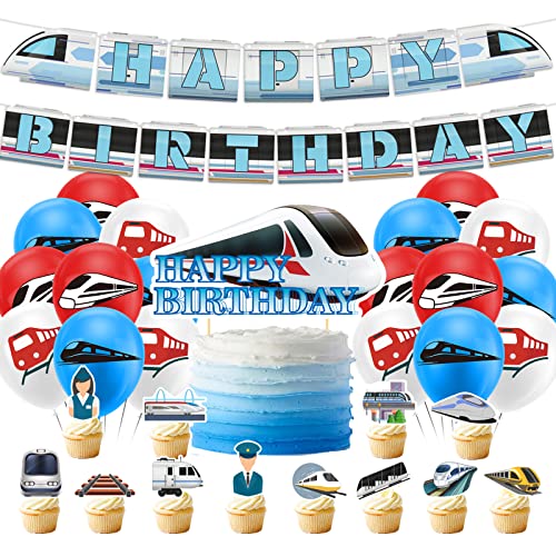 Hochgeschwindigkeitszug Party Dekorationen Kugelzug Geburtstag Party Zubehör beinhaltet Hochgeschwindigkeitszug Happy Birthday Banner, Kuchen Topper, Cupcake Topper, Ballons von LFCFDX