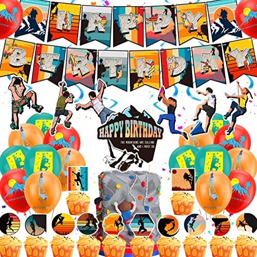 Klettern Party Dekoration Felsklettern Geburtstagsparty Zubehör Sportdekorationen Inklusive Klettern Happy Birthday Banner Ballons Kuchen Topper Cupcake Toppers Spiralen von LFCFDX