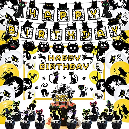 Schwarze Katze Geburtstag Party Supplies Katze Thema Party Dekoration Set beinhaltet 1,5 x 0,9 m schwarze Katze Hintergründe, Katze Happy Birthday Banner, Cake Topper, Cupcake Topper, Luftballons Schwarze Katze Geburtstag Party Supplies Katze Thema Party Dekoration Set beinhaltet 1,5 x 0,9 m schwarze Katze Hintergründe, Katze Happy Birthday Banner, Cake Topper, Cupcake Topper, Luftballons von LFCFDX