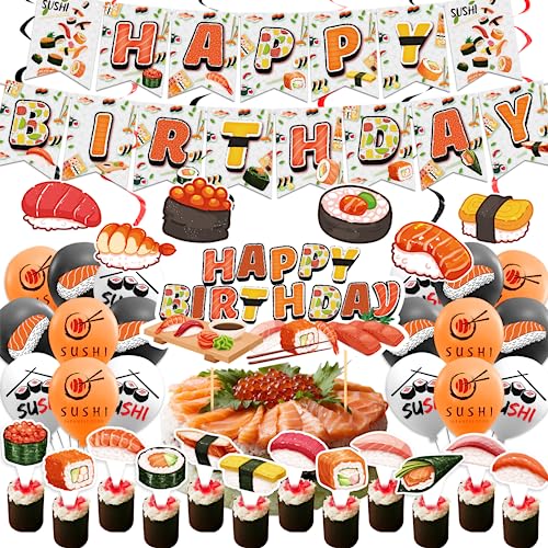 Sushi Party Dekorationen Japanische Geburtstagsparty Dekorationen Enthält Sushi Happy Birthday Banner Kuchen Topper Cupcake Toppers Ballons für Sushi Themed Party Sushi Party Dekorationen Japanische Geburtstagsparty Dekorationen Enthält Sushi Happy Birthday Banner Kuchen Topper Cupcake Toppers Ballons für Sushi Themed Party von LFCFDX