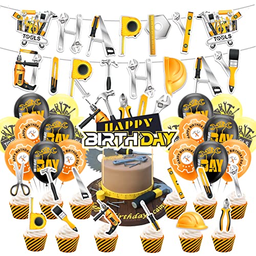 Werkzeuge Partyzubehör Werkzeuge Geburtstagsparty Dekorationen Inklusive Werkzeugkasten Banner zum Geburtstag, Cupcake Topper, Kuchen Topper, Luftballons von LFCFDX